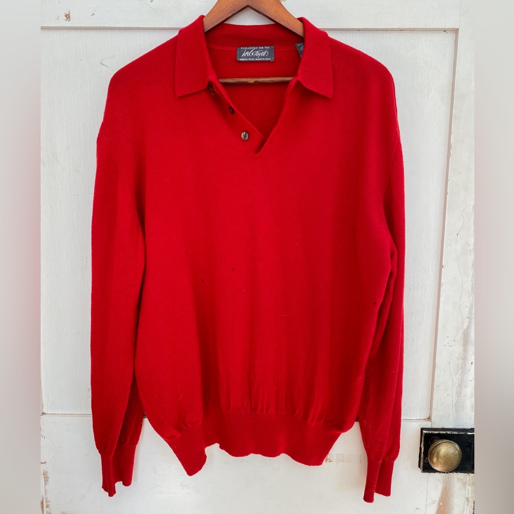 Vintage Lord+Taylor wool Made in Italy red colored button sweater XL
